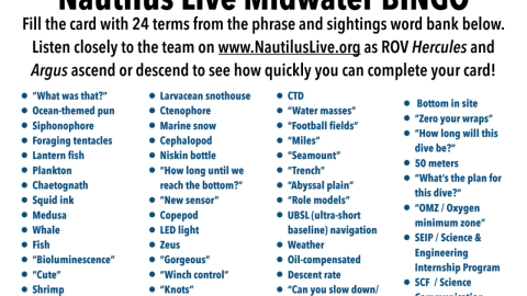 Page one of the midwater bingo cards